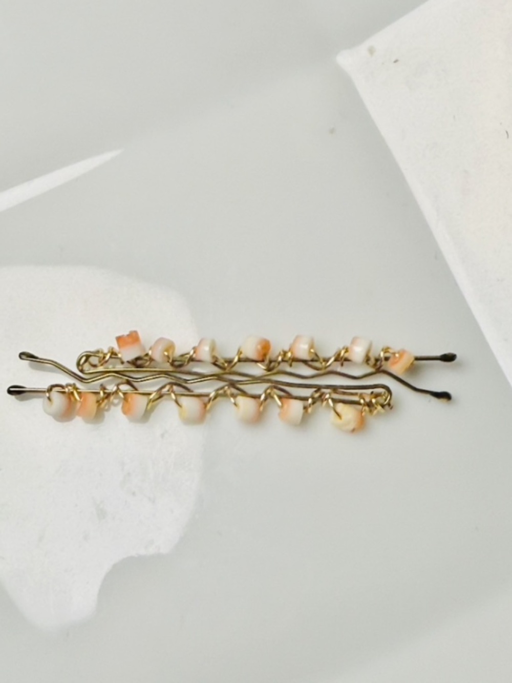Peach & White Cube beaded Bobby Pins
